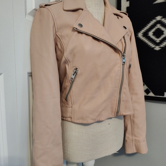 🩷EUC Lucky Brand Core Genuine Leather Moto Full Zip Jacket, Blush Pink, Small - Picture 6 of 16